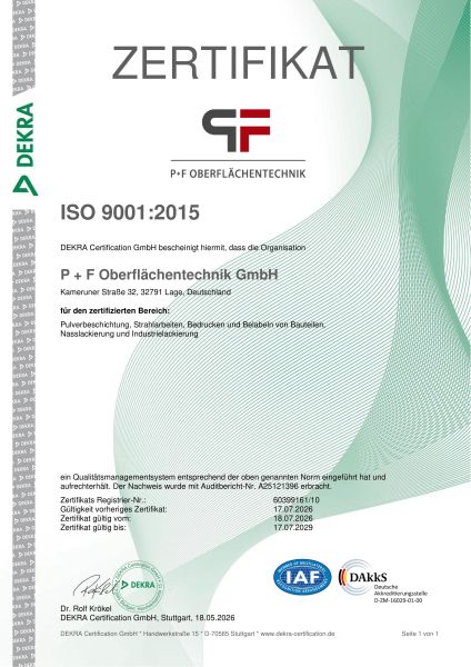 Dekra Zertifikat ISO Deutsch